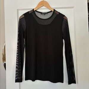 Anatomie Kim Black Mesh-Sleeve Top in Pima Modal